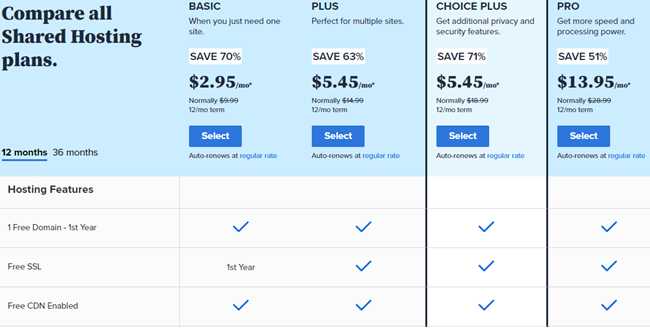 Bluehost Pricing